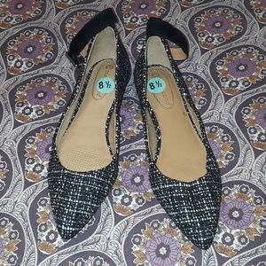 Houndstooth Pointy Toe Ankle Strap Flats